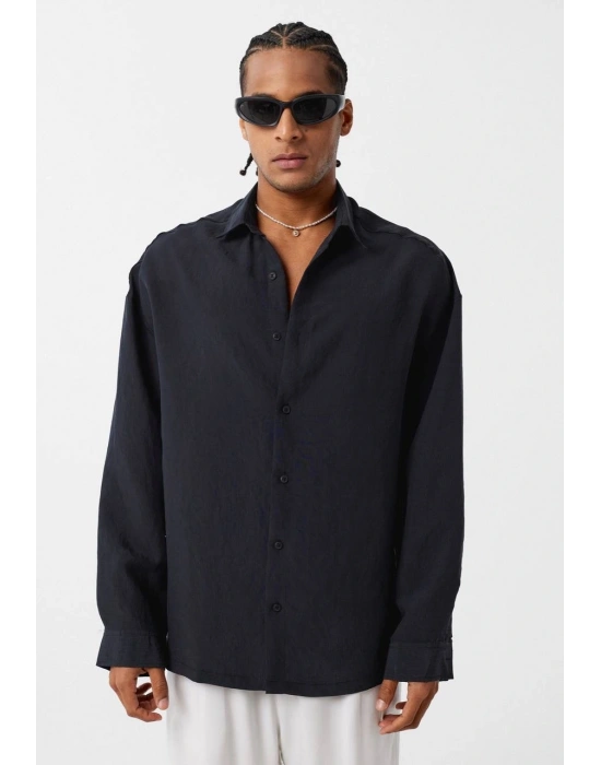 Tensel Oversize Siyah Gömlek