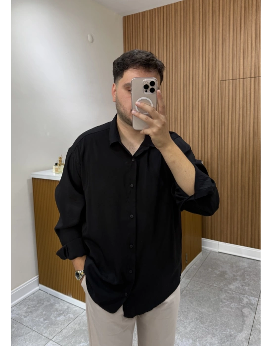 Tensel Oversize Siyah Gömlek