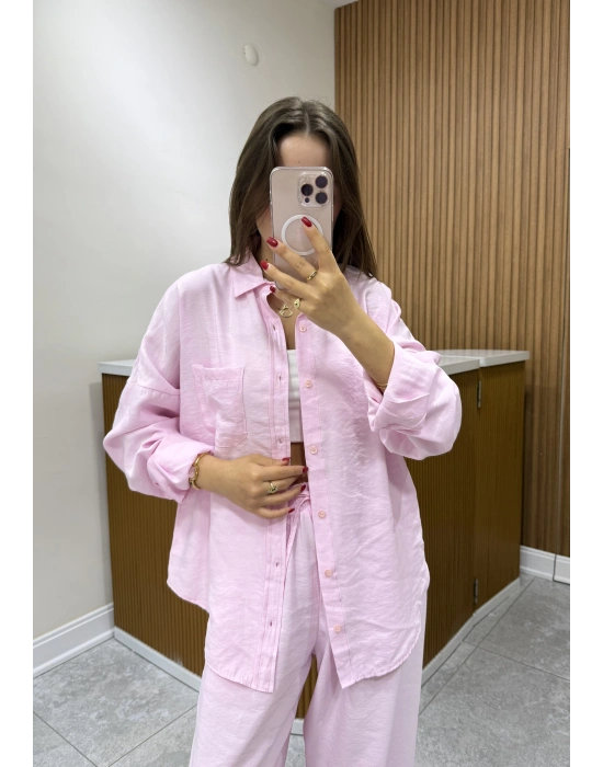 Tensel Pembe Gömlek Takım