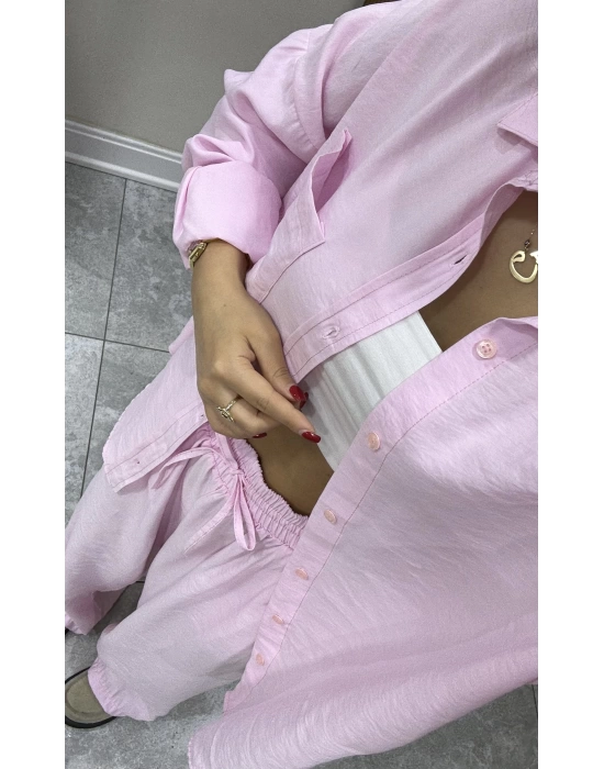Tensel Pembe Gömlek Takım
