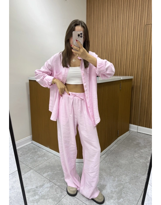 Tensel Pembe Gömlek Takım