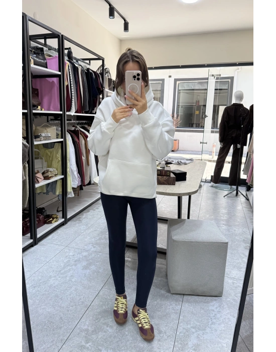 Unisex Beyaz Kapüşonlu Sweat