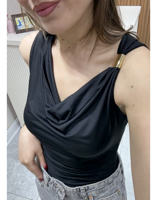 Yandan Drapeli Bodysuit Siyah