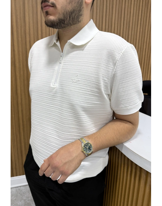 Yarım Fermuarlı Marka Model T-shirt Beyaz
