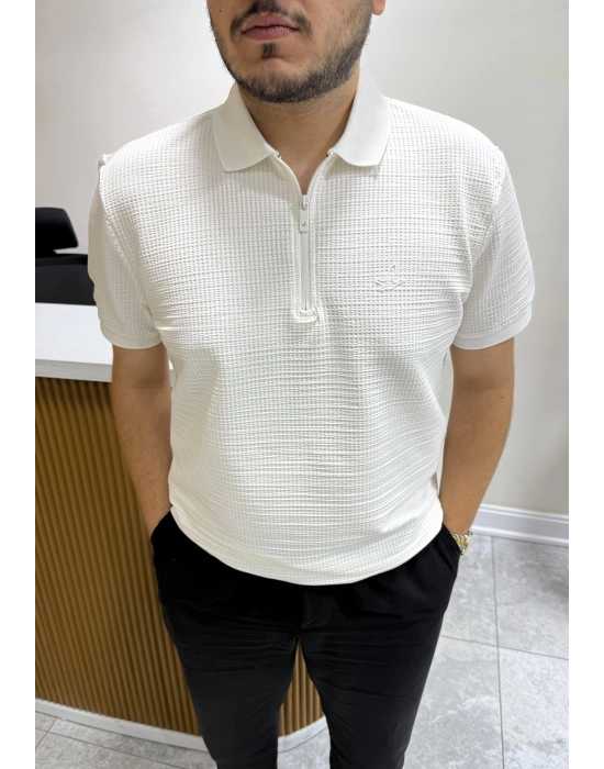 Yarım Fermuarlı Marka Model T-shirt Beyaz