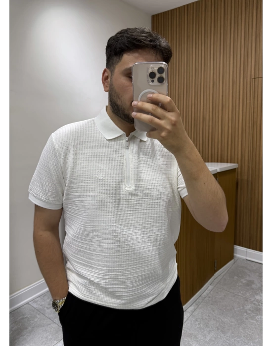 Yarım Fermuarlı Marka Model T-shirt Beyaz