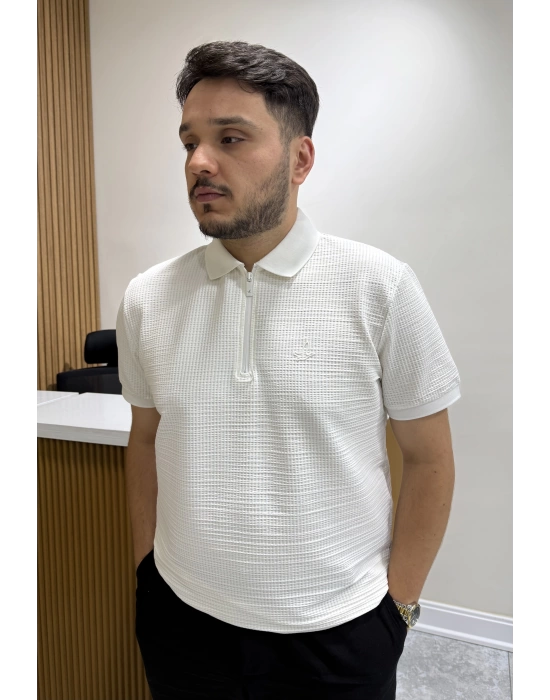 Yarım Fermuarlı Marka Model T-shirt Beyaz