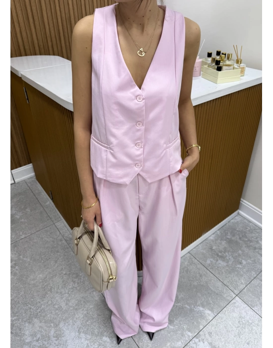 Yelek Palazzo Takım Pembe