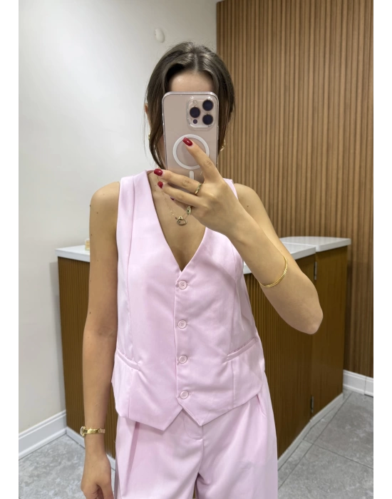 Yelek Palazzo Takım Pembe
