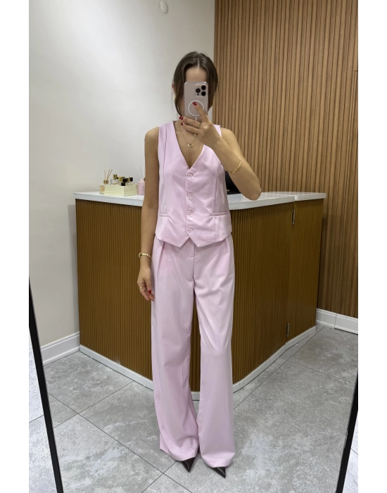 Yelek Palazzo Takım Pembe