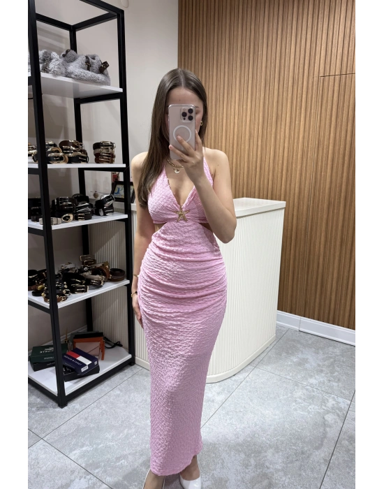 Yıldız Aksesuarlı Elbise Pembe
