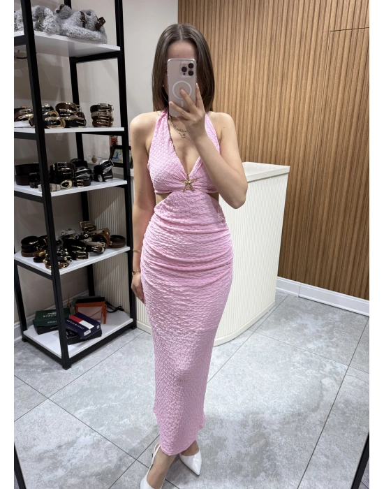 Yıldız Aksesuarlı Elbise Pembe