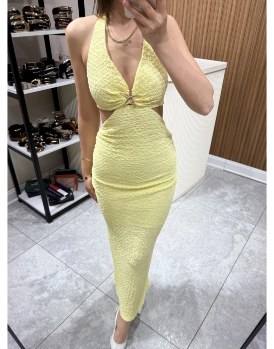 Yıldız Aksesuarlı Elbise Sarı