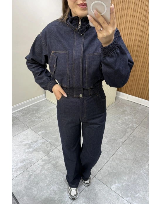 Yüksek Bel Lacivert Denim Pantolon