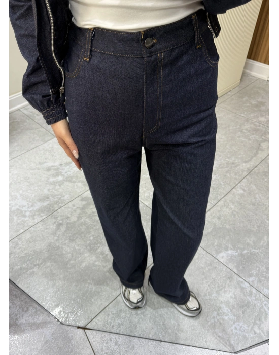 Yüksek Bel Lacivert Denim Pantolon