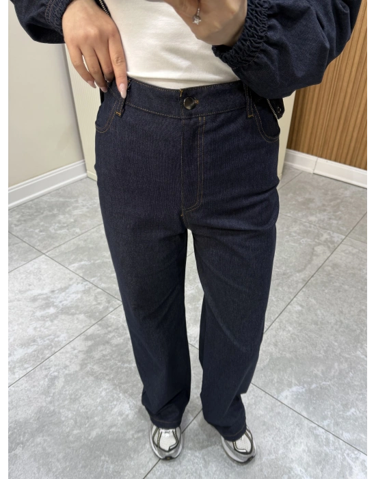 Yüksek Bel Lacivert Denim Pantolon