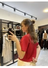 Gold Düğmeli Kırmızı Triko