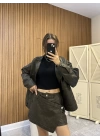 Haki Oversize Deri Ceket