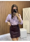 Lacivert Çizgili Pembe Gömlek