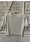 Fitilli Crop T-shirt Beyaz