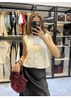 Marka Model Gold Düğmeli Çelik Triko Beyaz