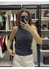 Marka Örgü Crop Gri