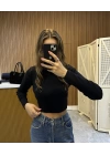 Triko Uzun Kol Marka Model Crop Siyah