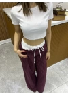 Boxer Detaylı Bordo Pantolon