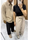 Yıkanmış  Keten Baggy Siyah Pantolon
