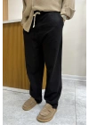 Yıkanmış  Keten Baggy Siyah Pantolon