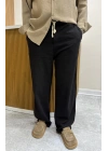 Yıkanmış  Keten Baggy Siyah Pantolon