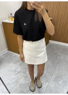 Beyaz Ham Keten Şort Etek