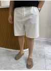 Yıkanmış Keten Beyaz Şort