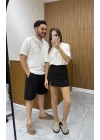 Yıkanmış Keten Siyah Şort