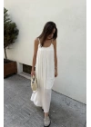 Askılı Astarlı %100 Cotton Beyaz Elbise