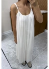Askılı Astarlı %100 Cotton Beyaz Elbise