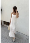 Askılı Astarlı %100 Cotton Beyaz Elbise
