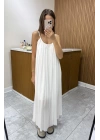 Askılı Astarlı %100 Cotton Beyaz Elbise
