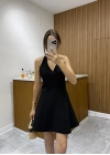 Boyundan Askılı Kısa Siyah Elbise