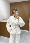 Bel Kuşaklı Denim Ceket Bej
