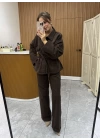 Bel Kuşaklı Denim Ceket Kahve