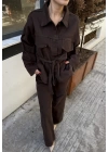 Bol Paça Denim Pantolon Kahve