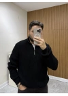Yarım Fermuarlı Triko Siyah