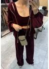 Kadife Üçlü Takım Bordo