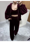 Kadife Üçlü Takım Bordo