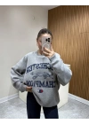 Gri Yazı Ve Hayvan Figürlü Sweat