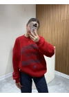 Kırmızı Yazı Ve Hayvan Figürlü Sweat