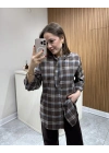 Boyundan Bağlamalı Ekose Gömlek Kahve Çizgili