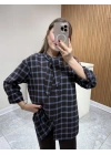 Boyundan Bağlamalı Ekose Gömlek Mavi Çizgili