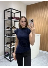 Vatkalı Asimetrik Kesim Bluz Lacivert